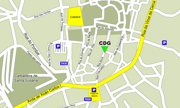 Mapa de localización do Salón Teatro, sede do Centro Dramático Galego.